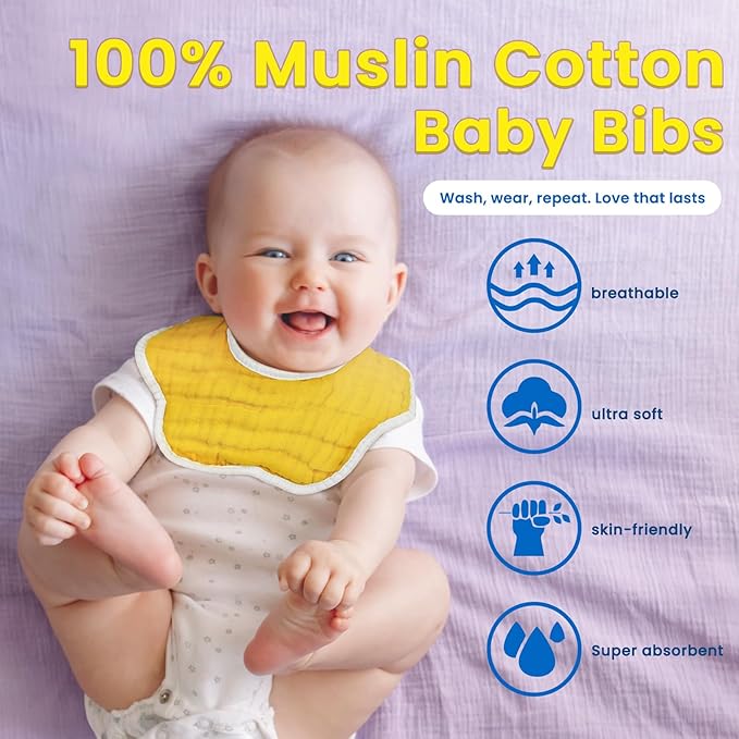 EllieHouse Baby Bibs for Girls Boys 8 Pack Muslin Drool Teeth Drooling Teething Bibs Muslin Cotton for Toddler Infant
