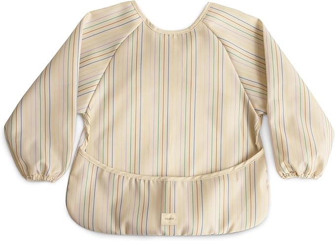 mushie Long Sleeve Baby Bib | Water Resistant Adjustable Fit for Ages 6-24 Months