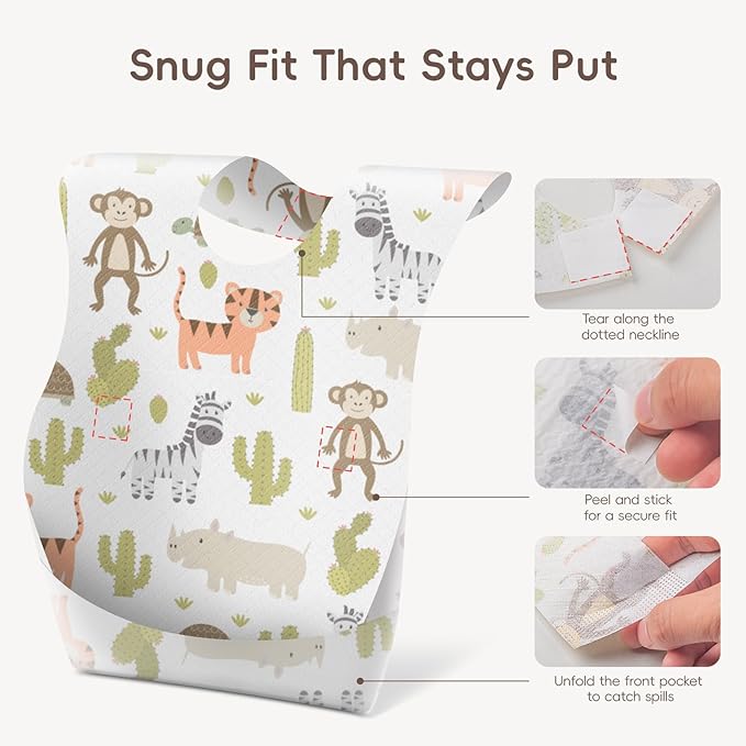 KIIS Disposable Baby Bibs for Baby Boys and Girls - Individually Packaged - Hygienic, Soft and Leakproof (20 PCS / 60 PCS)