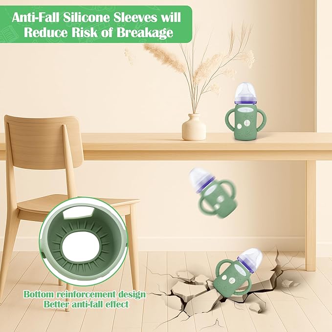 BUSOHA 3 Pack Silicone Sleeves for Lansinoh Glass Bottles - Wide Neck Baby Bottles Sleeves for Lansinoh Bottles Baby Anti-Colic Bottle Holder with Handle Anti Breakage Silicone Protector,5 oz