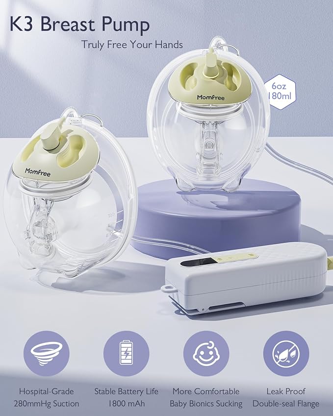 Breast Pump Hands Free K3 Updated, Wearable Breastfeeding Pump with Soft Double-Seal Flange, 1800mAh Long Battery Life & LED Display, 3 Modes & 9 Levels Electric Breast Pumps Portable,15-24mm