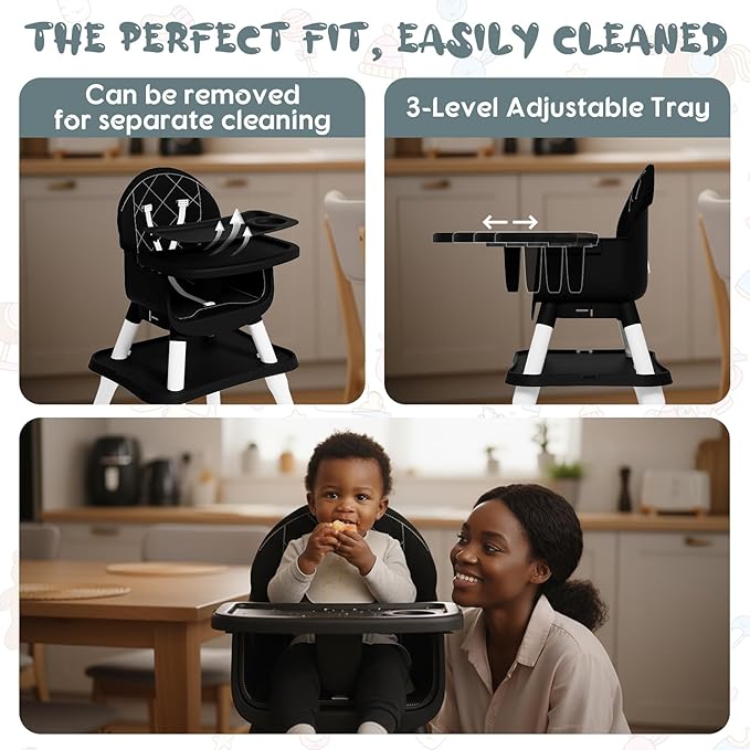 6 in 1 Baby High Chair, Convertible Highchair for Babies and Toddlers (Black)