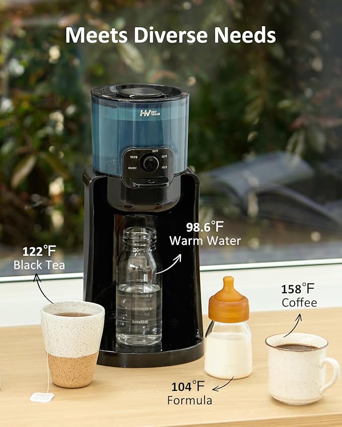 Water Warmer, HEYVALUE Baby Bottle Warmer, Formula Maker with Night Light, 4 Temperature Control & 72H Keep Warm, Detachable Tank, Instantly Dispenses Warm Water, Feed Baby More Easier and Healthier