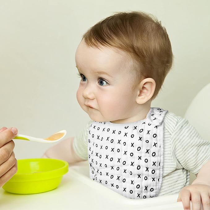 Zainpe 6Pcs Snap Muslin Cotton Bibs for Baby Love Heart Milk Letter Pattern Bib with 6 Absorbent Soft Layers, Machine Washable Burp Cloths for Infants Newborns Toddlers Drooling Feeding and Teething