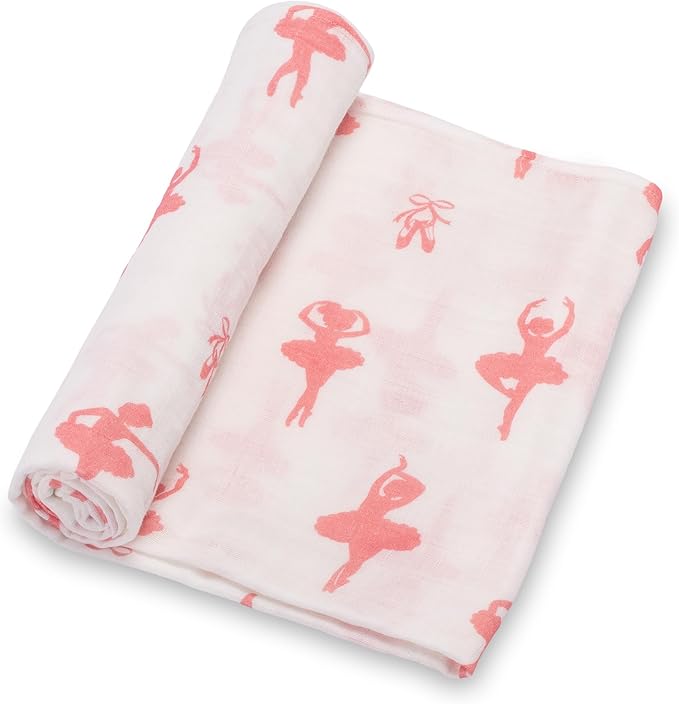 LollyBanks Baby Blanket, 100% Cotton Muslin Swaddle Blankets, Soft Girl Blanket 47 x 47 Inches, Nursery Swaddling Blankets for Girls, Baby Essentials, Registry (Ballet Print, Dance)