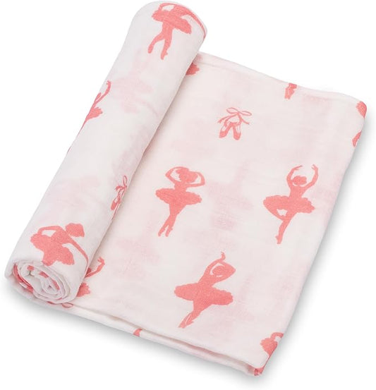 LollyBanks Baby Blanket, 100% Cotton Muslin Swaddle Blankets, Soft Girl Blanket 47 x 47 Inches, Nursery Swaddling Blankets for Girls, Baby Essentials, Registry (Ballet Print, Dance)