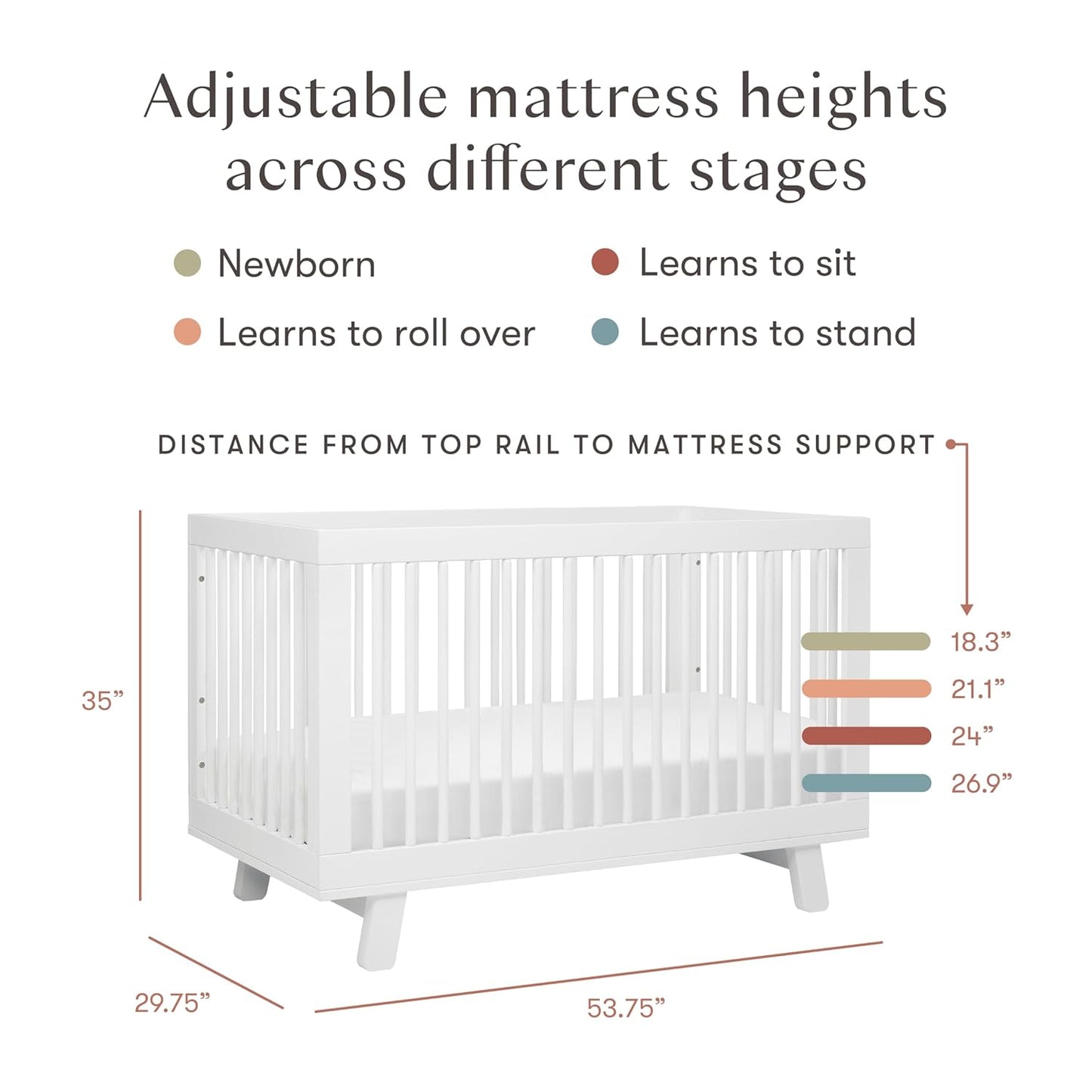 Babyletto Hudson 3-in-1 Convertible Baby Crib with Toddler Bed & Daybed Conversion - Easy to Assemble - GREENGUARD Gold Certified w/ 4 Adjustable Mattress Heights - White