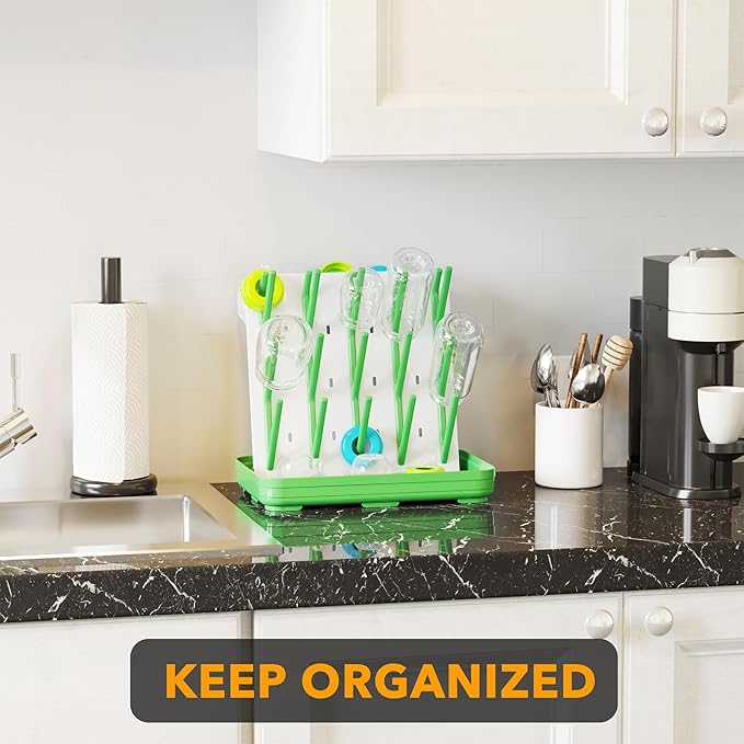 SpaceAid Baby Bottle Drying Rack with 20 Hooks, Space Saving Kitchen Bottles Rack Dryer, Vertical Baby Bottle Holder Organizer for Countertop Storage Accessories (White and Green)