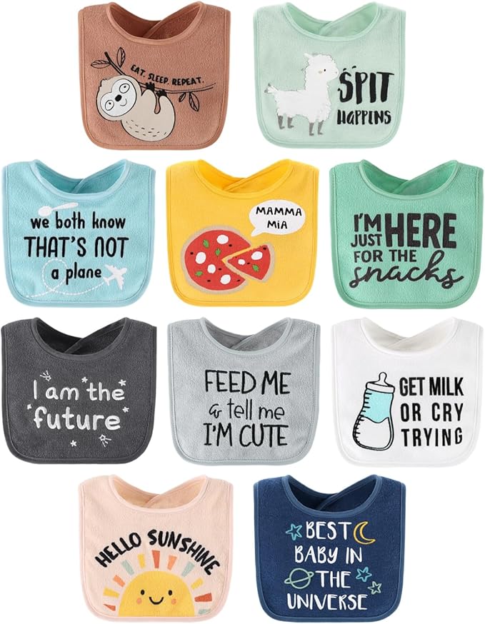 The Peanutshell Baby Boy or Girl Terry Bibs Set of 10-100% Cotton, Soft, Absorbent Baby Bibs, Unisex Toddler Boy or Girl Set, Newborn & Infant - Sunshine