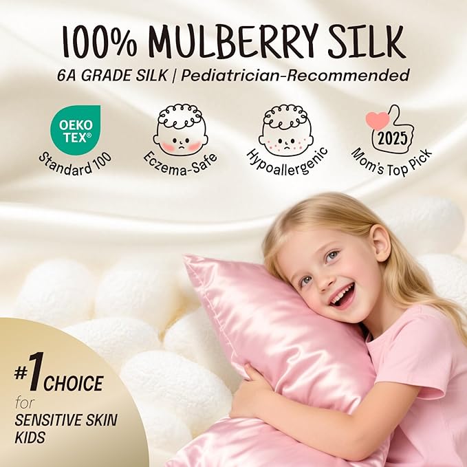 OLESILK 100% Mulberry Silk Toddler Pillowcase for Hair and Skin, Both Sides 19 Momme Pure Natural Silk Travel Pillow Cases with Hidden Zipper, 13"x 18", Light Plum