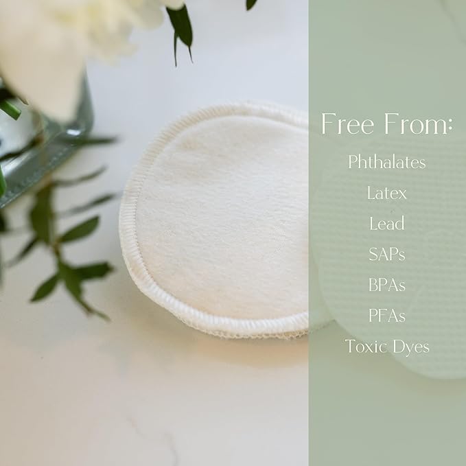 NuAngel Day & Night Reusable Nursing Pads for Breastfeeding, 100% Cotton—Day 4‑Layer, Night 8‑Layer Overnight Protection – 4 Pack (Natural/Sage)