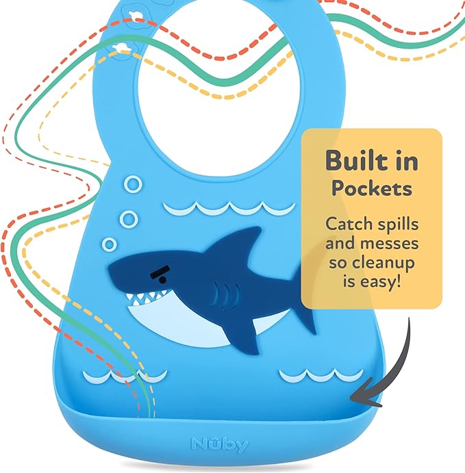Nuby On The Go Silicone 3D Bib with Scoop to Catch Mess