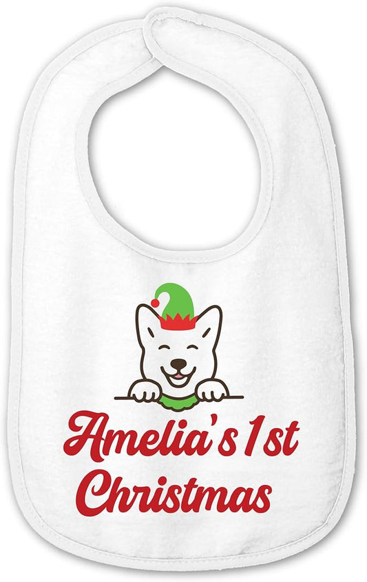 Personalized Baby Bib – Soft Cotton Terry, Cute Jindo Dog Design with Custom Text (1-2 Lines) – Newborns & Toddlers