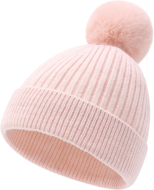 Girls Winter Hat Warm Toddler Beanie with Pom Pom Winter Hats for Baby and Kids