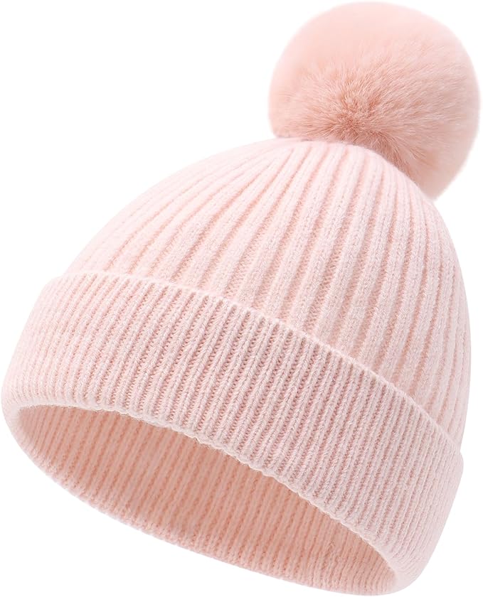 Girls Winter Hat Warm Toddler Beanie with Pom Pom Winter Hats for Baby and Kids