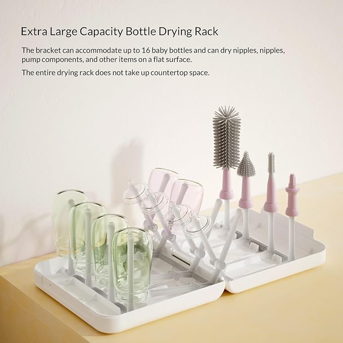 Travel Bottle Drying Rack Space Saving,Foldable Bottle Drying Rack with 16 Ribs,Portable Baby Bottle Drying Rack for Bottles,Breast Pumps and Other Feeding Accessories,Widely Used Daily Basis