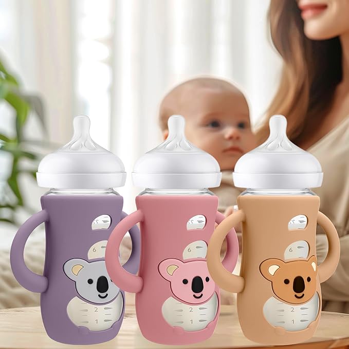BUSOHA 3 Pack Koala Silicone Sleeves for Avent Baby Bottles - Drop Protection Baby Bottle Sleeves with Handle for Avent Natural Baby Bottles,8 Ounce