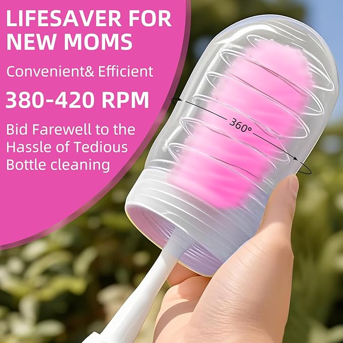 Electric Bottle Brush Set with Silicone Pacifier/Straw Brush and Mixing Head, Water Bottle Cleaner with Drying Rack, 2 Modes & 360 Rotation (Purple)