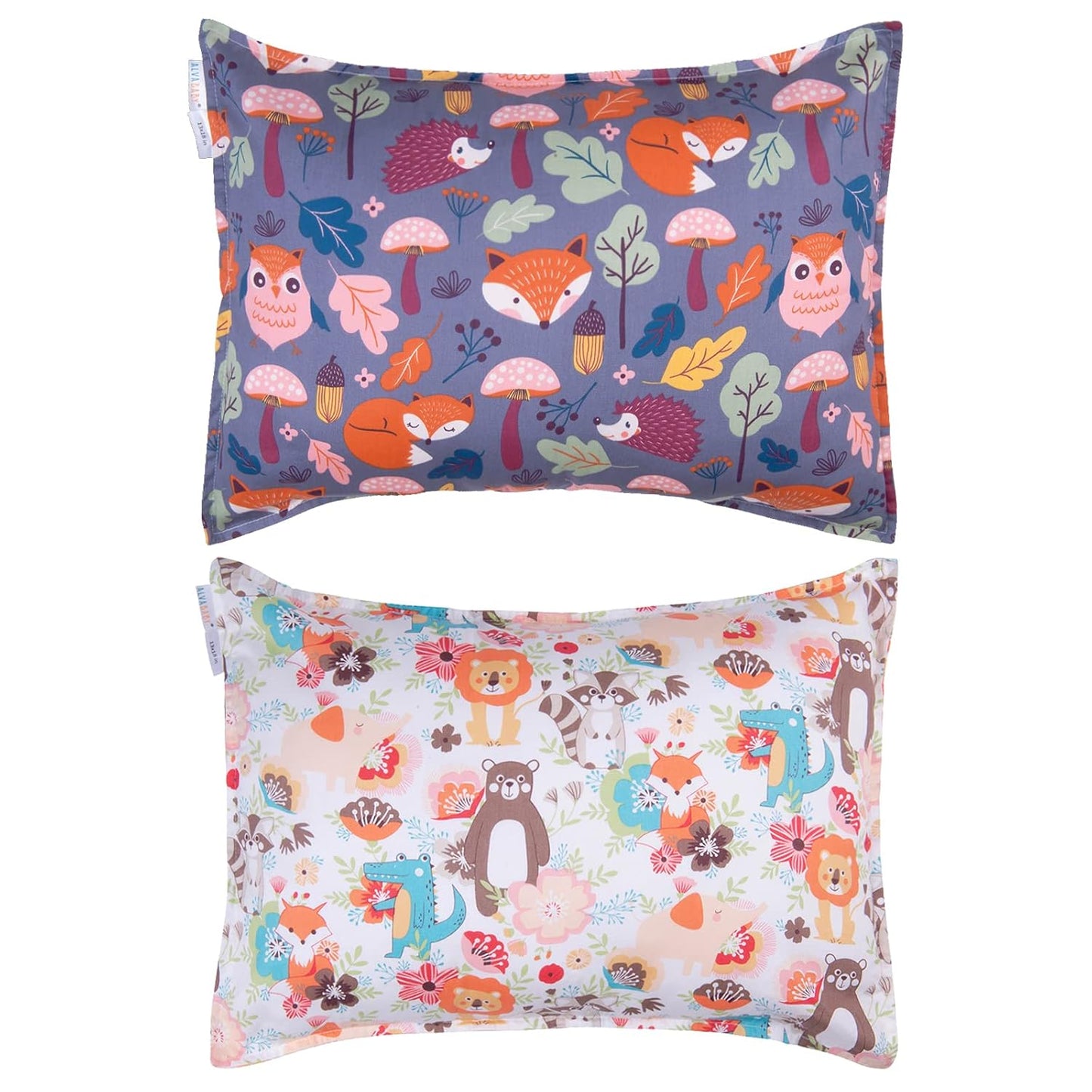 ALVABABY Toddler Pillowcases 2 Pack Organic Cotton Kids Pillow Cover Fit 13"x 18" or 12"x28" Envelope for Girl Boy Sleepy Travel