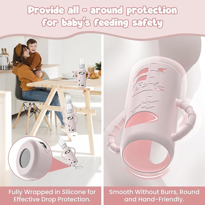 3 PCS Dr Brown Glass Bottles Silicone Sleeves, Compatible with Dr Browns Glass Bottles 4 oz, Anti-Drop Dr Brown Baby Bottles Sleeves with Handles, Heat-Insulating and Easy to Clean