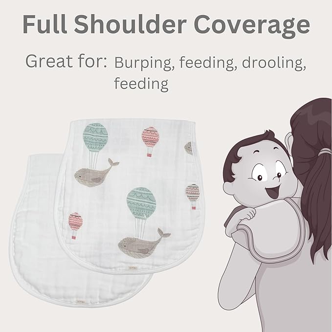 Ali+Oli 2-pk Muslin Burp Cloths for Baby Boys and Girls (Whale-White) Organic Baby Burp Cloth, Burp Rags for Newborn