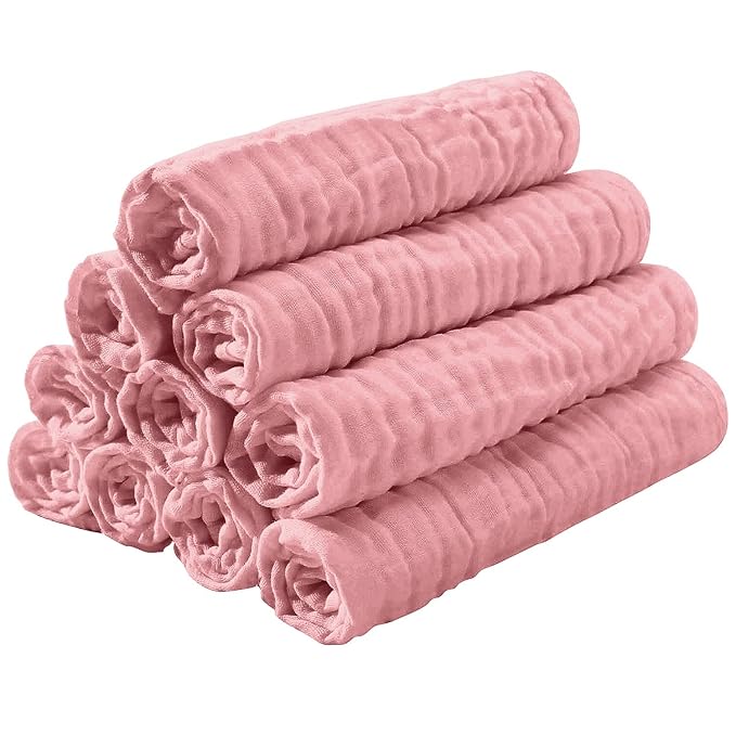 Yoofoss Muslin Burp Cloths for Baby 10 Pack 100% Cotton Baby Washcloths for Boys Girls Large 20''X10'' Super Soft and Absorbent Bean Paste