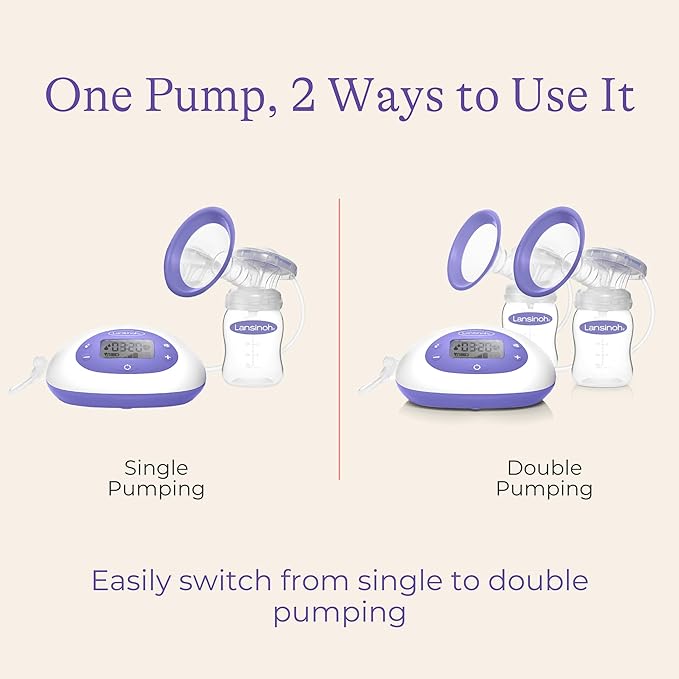 Lansinoh Signature Pro Portable Double Electric Breast Pump with LCD Screen | 3 Power Modes, 25mm Flanges, 2 Bottles, 1 Slow Flow Nipple, & Carry Bag