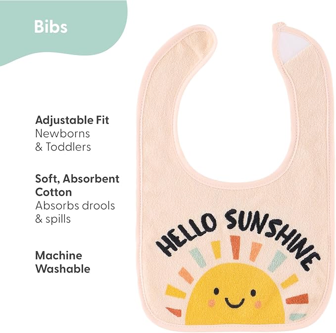 The Peanutshell Baby Boy or Girl Terry Bibs Set of 10-100% Cotton, Soft, Absorbent Baby Bibs, Unisex Toddler Boy or Girl Set, Newborn & Infant - Sunshine