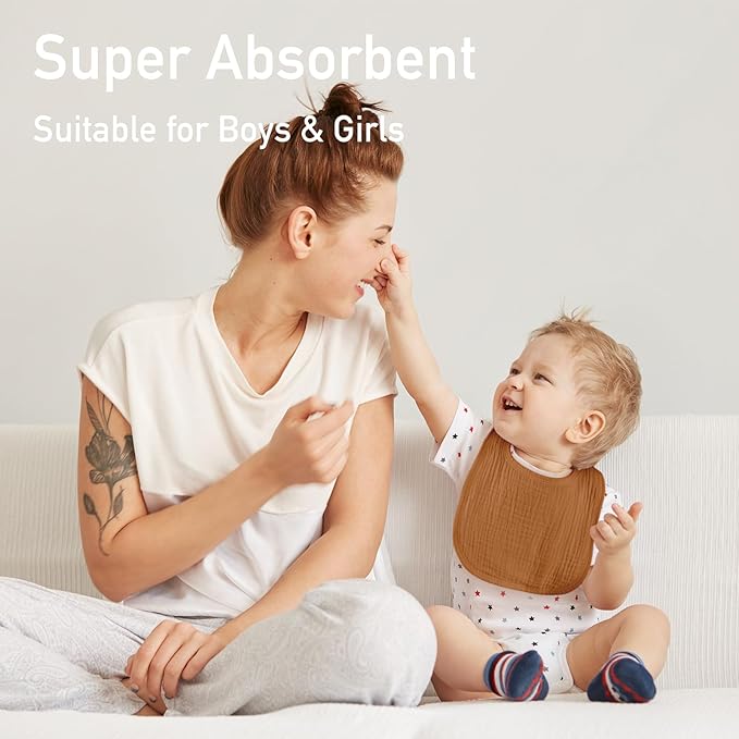 Muslin Baby Drool Bibs for Unisex Boys Girls, 6 Pack Soft Cotton Baby Bib for Teething Drooling, Essentials Shower Gift (6, Yellow)