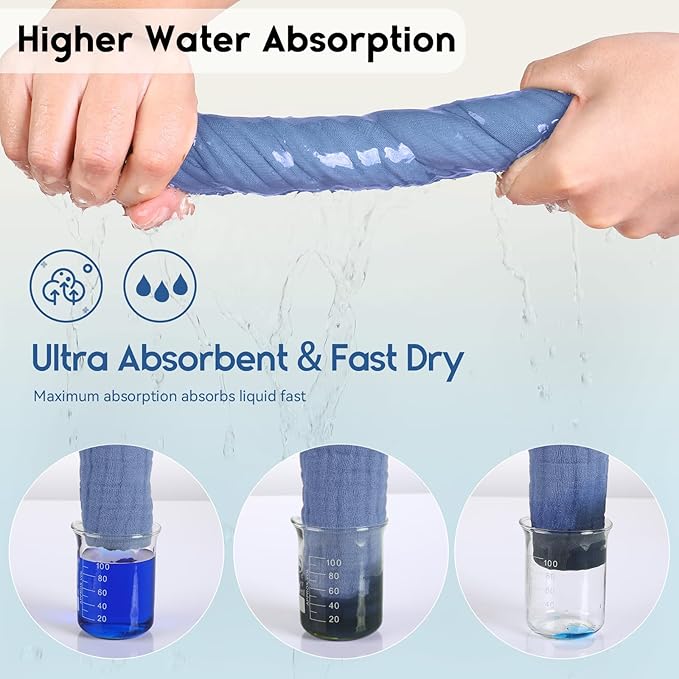 Muslin Baby Washcloths 6 Pack, 100% Cotton Wash Cloths for Babies, Large 12''X12'' Burp Cloths Absorbent and Soft for Newborn Infants Kids Boys Girls - Gradient Blue