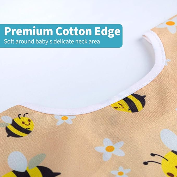 3 Pcs Long Sleeved Bib Set|Baby Waterproof Bibs with Pocket Bundle|Toddler Bib with Sleeves|Stain Resistance Smock 6-24 Month