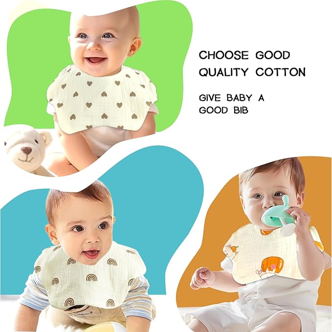 Baby Bibs Muslin Bibs for Baby Girl Boy for Drooling and Teething 10 Pack