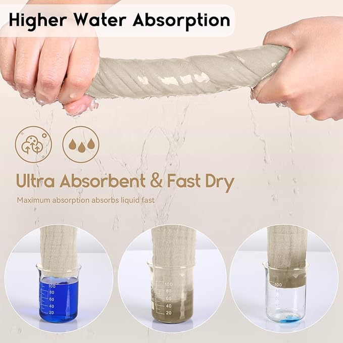 Muslin Baby Washcloths 6 Pack, 100% Cotton Wash Cloths for Babies, Large 12''X12'' Burp Cloths Absorbent and Soft for Newborn Infants Kids Boys Girls - Apricot