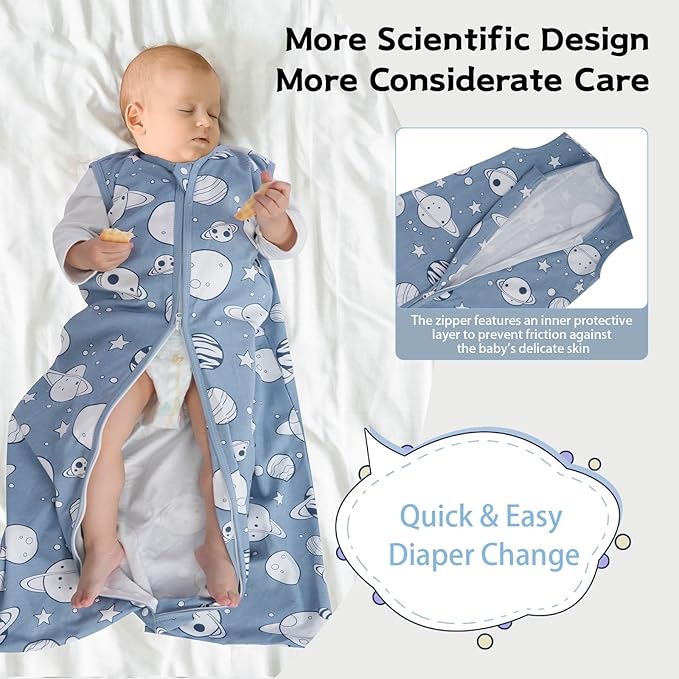 Baby Sleep Sack 12-18 Months Baby Wearable Blanket 100% Cotton TOG 0.5 2-Way Zipper Newborn Sleeping Bag, 3 Pack Comfy Lightweight Sleep Sacks for Babies