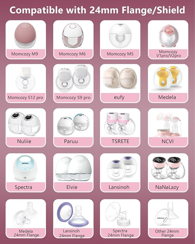 8pcs Updated Silicone Flange Insert 15/17/19/21mm Compatible with Momcozy/Medela/Spectra/Eufy/Lansinoh/TSRETE/Elvie/NCVI/Paruu Breast Pump, for 24mm Flange/Shield, Breastfeeding Replacement Pump Part