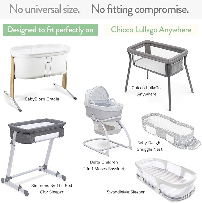 Bassinet Fitted Sheets for Chicco LullaGo Anywhere, Baby Bjorn Cradle and 14 x 29 Mattress Pad – Snuggly Soft 100% Jersey Cotton – Light + Dark Sage Green – 2 Pack