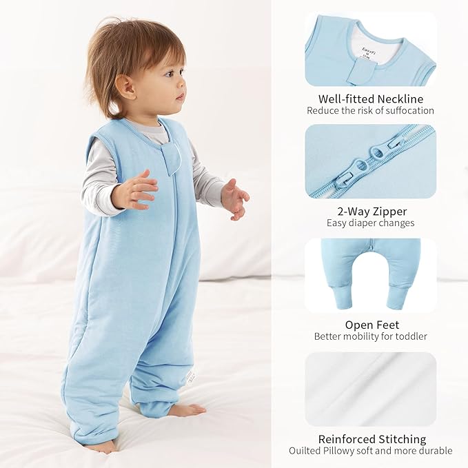 Rayon Made From Bamboo Sleep Sack 3t-4t 0.5 Tog Ultra Soft Summer Toddler Sleep Sack 36-48 Months with Feet 2-Way Zipper Lightweight Sleeping Bag Baby Wearable Blanket (2 Pack)-Blue & Gray