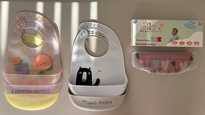 BPA-Free Silicone Baby Bibs with Travel Case, Toddlers Boys/Girls, Large Pocket, Adjustable, Toddlers 6-48 Months