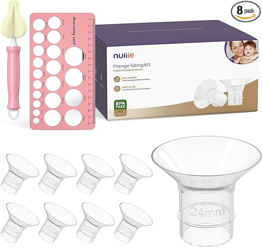 Nuliie 8PCS Silicone Flanges Insert Replacement Kit, Flange Sizing Kit 24mm for 27mm Flange/Shield Breast Pumps, Pumping Essential Kit for Moms