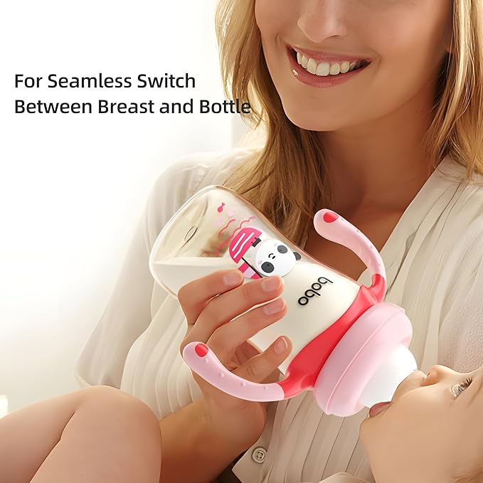 YOHKOH Natural PPSU Baby Bottle with Natural Response Nipple, Newborn Anti-Colic Baby Bottles with Handle, Wide Neck Mushroom Cap Baby Bottle (8.8oz (Pack of 4), Red)