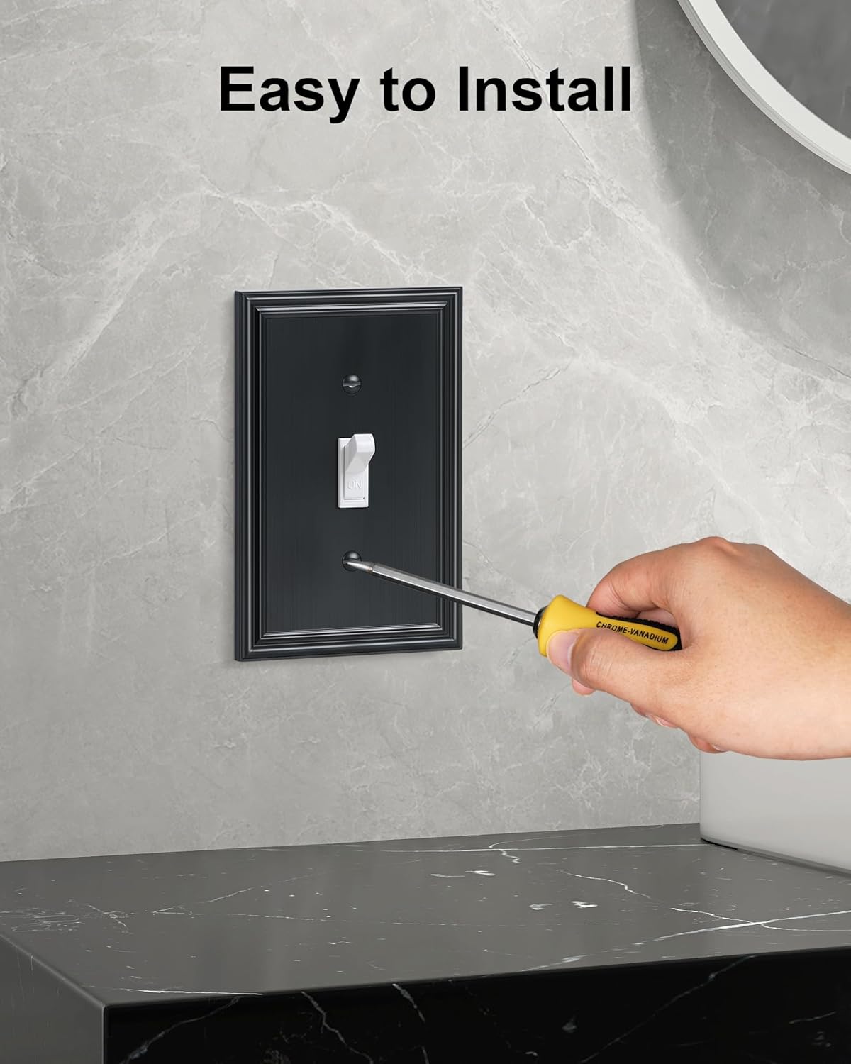 2-Pack Single Toggle Light Switch Cover Plate, Durable Solid Zinc Alloy Decorative Switch Plate Covers, Black 1 Gang Wall Plate, Corrosion Resistant