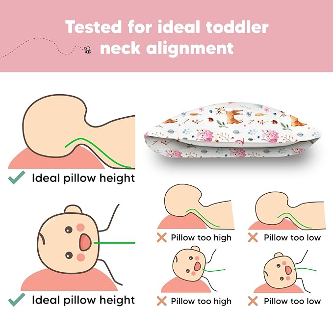 Toddler Pillow with Pillowcase - 13x18 My Little Dreamy Kids Travel Bed Pillows for Sleeping, Organic Cotton Small Pillowcase, Soft & Breathable, Machine Washable, Toddlers 2-5 Years Old (Forestland)