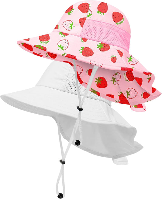 Toddler Baby Sun Hat Kids Summer UPF 50+ for Boys Girls Adjustable Beach Hats with Bucket Wide Brim Age 1-7 Years