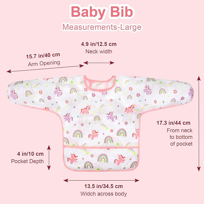 Accmor 5 Pack Long Sleeve Bibs, Baby Smock Waterproof Sleeved Bib Smock for Baby Toddler 6-36 Months