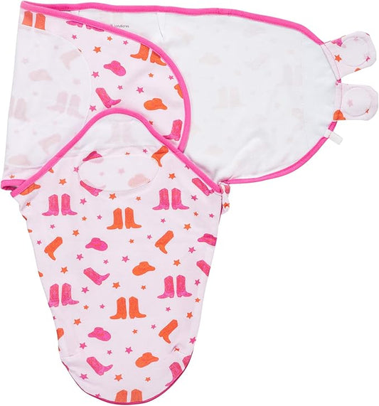 LollyBanks Baby Swaddles 100% Organic Cotton, 3-6 Months Baby Girl Swaddles with Easy Change Zipper, Swaddle Sack for Newborn Girls (Pink Boot Print)