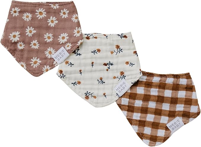 Mebie Baby Muslin Cotton Bib, 3 pack, Baby Bib Set for Burp, Spit Up, Drool, Bandana Bibs for Baby Boy or Baby Girl