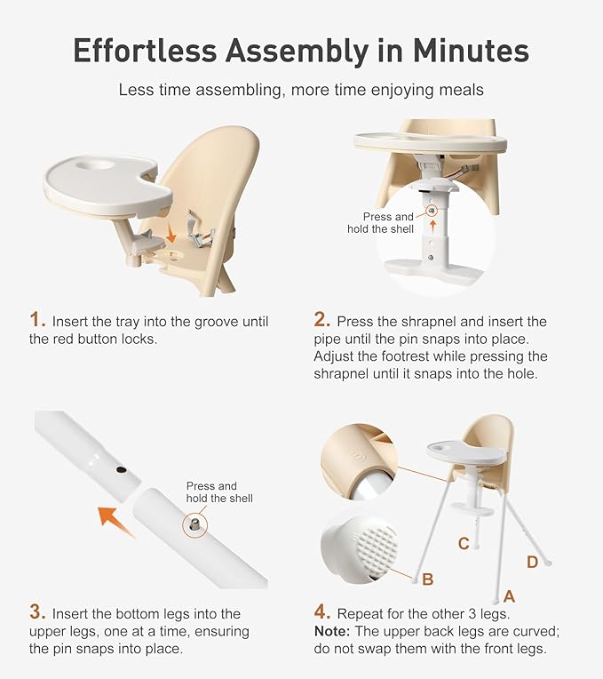 Funny Supply 3-in-1 Cute Folding High Chair, High Chairs for Babies and Toddlers, Modern Space Saving Highchair with Removable Double Tray, Easy to Clean, Light Weight Baby Feeding Chair, Cream