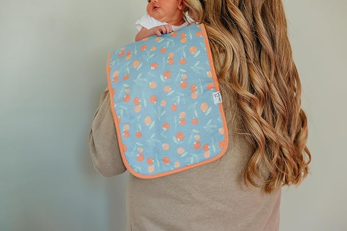 Copper Pearl Premium Baby Burp Cloths - 3-Pack Large Cotton Burp Cloths, Extra Soft Spit Up Rags with 3 Absorbent Layers, Perfect for Baby Boy and Baby Girl Gifts (21" x 10" Size, Clementine Set)
