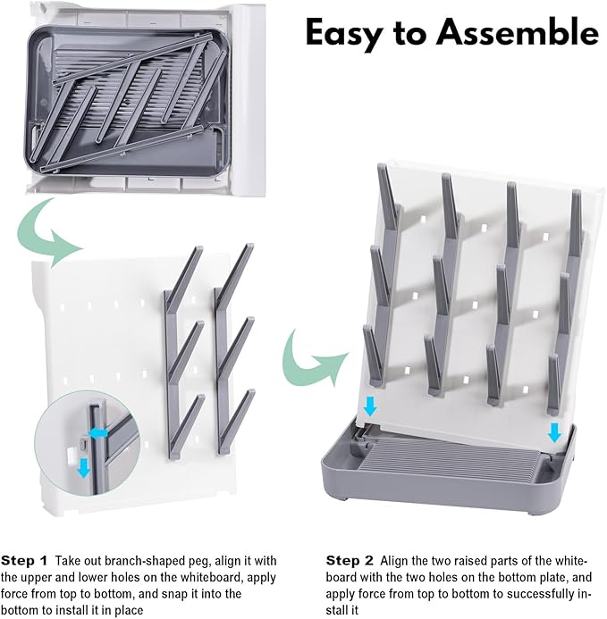 Space Saving Vertical Bottle Drying Rack, Large Countertop Baby Bottle Drying Rack Holder for Baby Bottles and Pump Parts, Gray