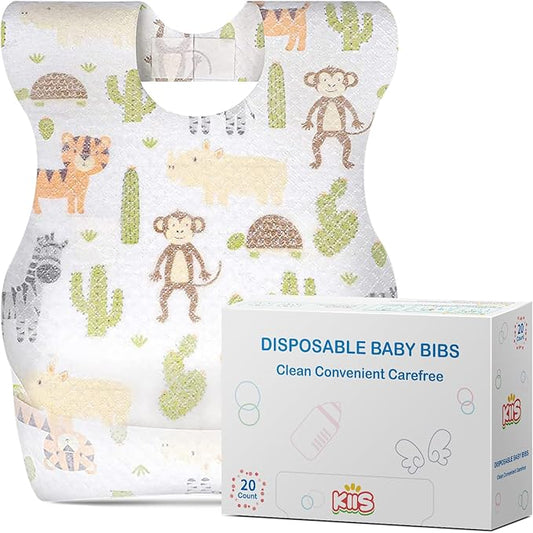 KIIS Disposable Baby Bibs for Baby Boys and Girls - Individually Packaged - Hygienic, Soft and Leakproof (20 PCS / 60 PCS)
